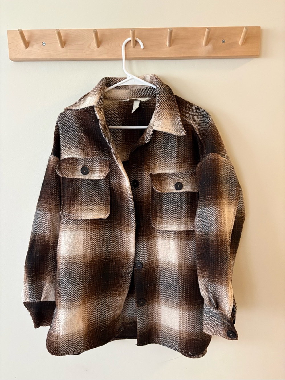 H&M Brown Plaid Button-Front Shacket Jacket - Women